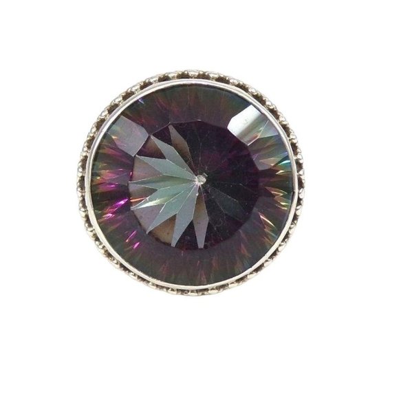 Sterling Silver Bezel Set Rainbow Quartz Filigree Large Ring Size 8.5 - Picture 2 of 6